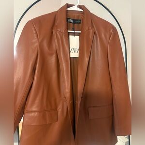 Zara Women's Tan Leather Blazer